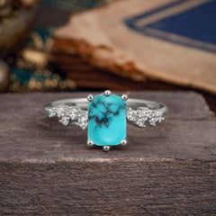 2 Carat Emerald Cut Turquoise Wedding Ring Classic Side Stone Promise Ring