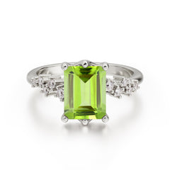 Timeless 3 Carat Emerald Cut Peridot Engagement Ring