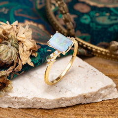 Timeless 3 Carat Emerald Cut Opal Engagement Ring