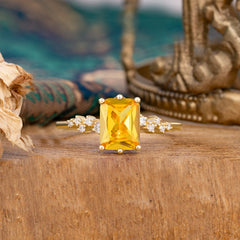 6 Prong Timeless 3 Carat Emerald Cut Citrine Engagement Ring
