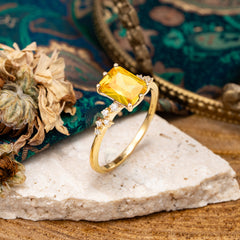 6 Prong Timeless 3 Carat Emerald Cut Citrine Engagement Ring