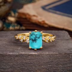 2 Carat Emerald Cut Turquoise Wedding Ring Classic Side Stone Promise Ring