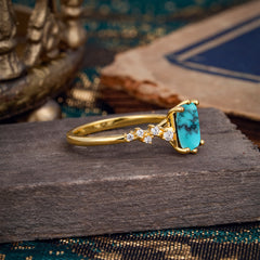 6 Prong Timeless 3 Carat Emerald Cut Turquoise Engagement Ring
