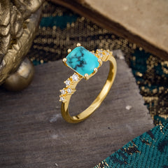 2 Carat Emerald Cut Turquoise Wedding Ring Classic Side Stone Promise Ring