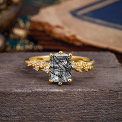 6 Prong Timeless 3 Carat Emerald Cut Black Rutilated Quartz Engagement Ring