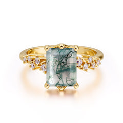 Timeless 3 Carat Emerald Cut Moss Agate Engagement Ring
