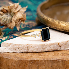 Timeless 3 Carat Emerald Cut Black Onyx Engagement Ring