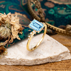 Timeless 3 Carat Emerald Cut Aquamarine Engagement Ring