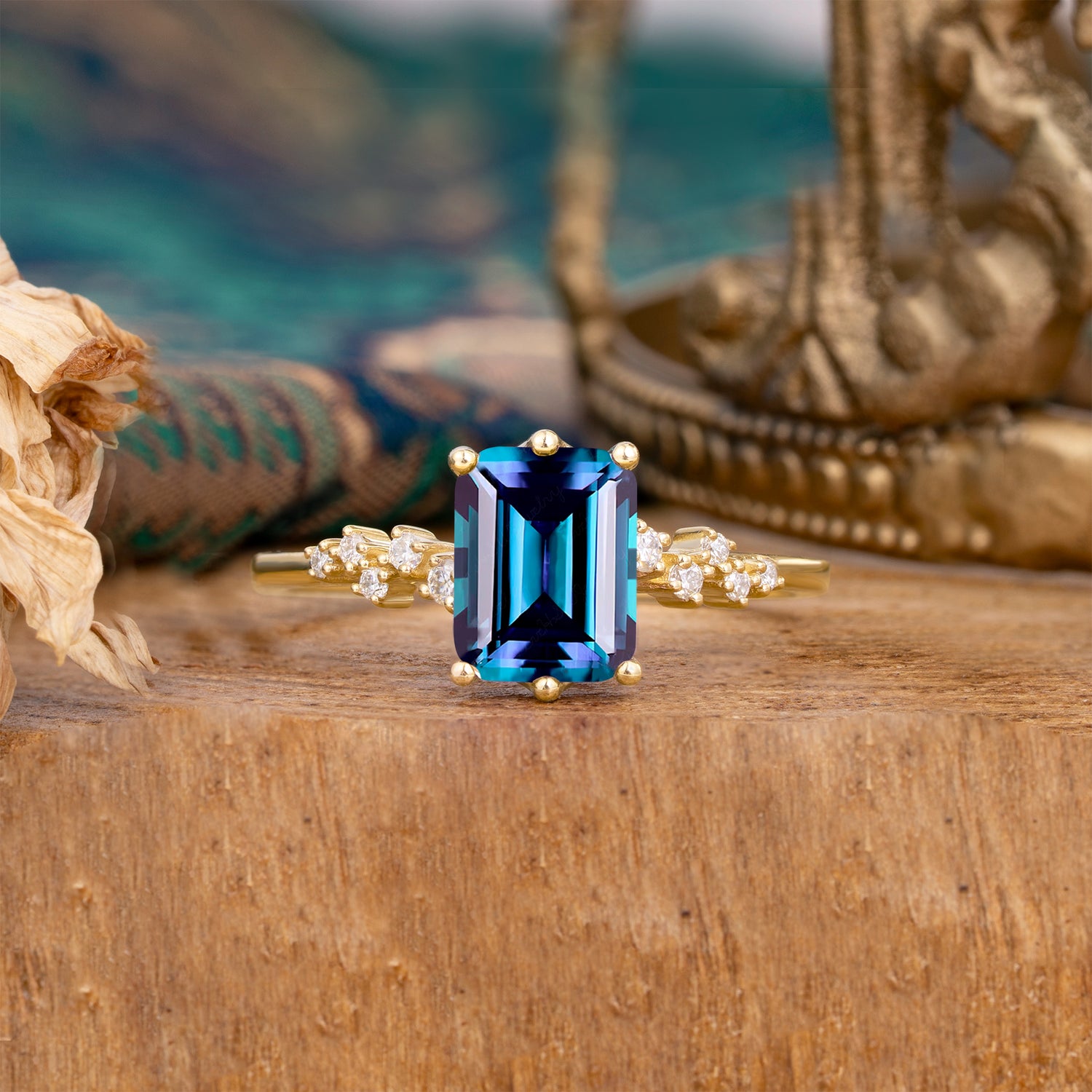 6 Prong Timeless 3 Carat Emerald Cut Alexandrite Engagement Ring