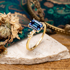 6 Prong Timeless 3 Carat Emerald Cut Alexandrite Engagement Ring