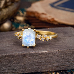6 Prong Timeless 3 Carat Emerald Cut Moonstone Engagement Ring