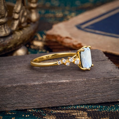 6 Prong Timeless 3 Carat Emerald Cut Moonstone Engagement Ring