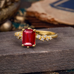 6 Prong Timeless 3 Carat Emerald Cut Ruby Engagement Ring