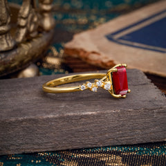 6 Prong Timeless 3 Carat Emerald Cut Ruby Engagement Ring