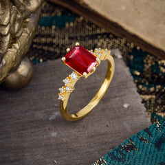 6 Prong Timeless 3 Carat Emerald Cut Ruby Engagement Ring