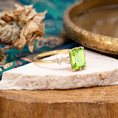 Timeless 3 Carat Emerald Cut Peridot Engagement Ring