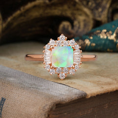 Dreamy Opal Princess Cut Engagement Ring in Cluster Setting