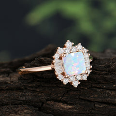 Princess Cut Opal Engagement Ring Brilliant Cluster Ring