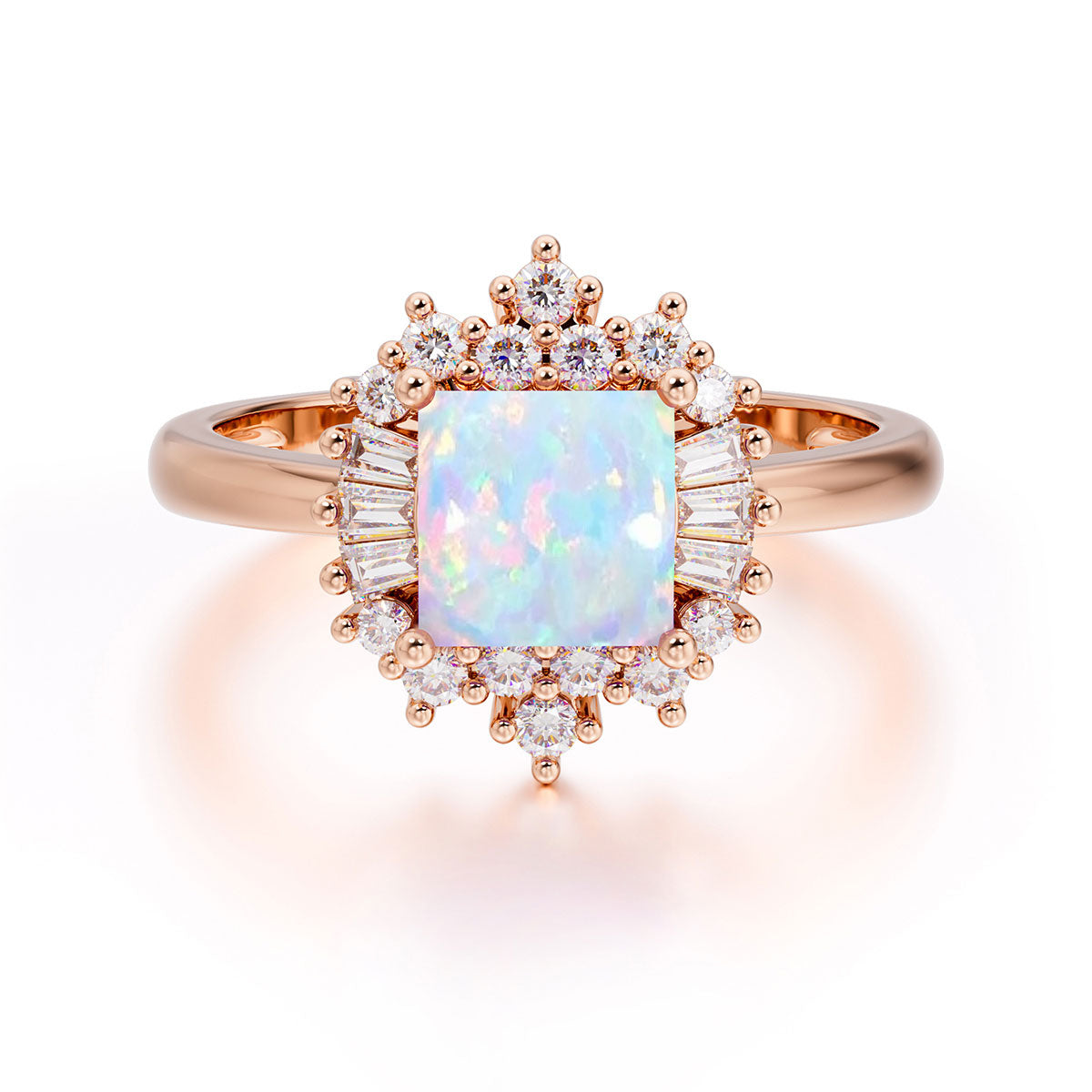 Princess Cut Opal Engagement Ring Brilliant Cluster Ring