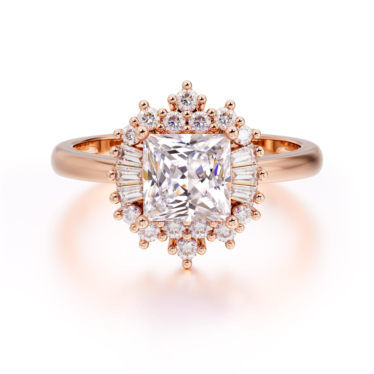 Dazzling Moissanite Princess Cut Cluster Ring – Pure Brilliance