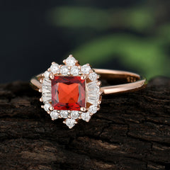 Princess Cut Garnet Engagement Ring Brilliant Cluster Ring