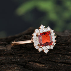 Princess Cut Garnet Engagement Ring Brilliant Cluster Ring