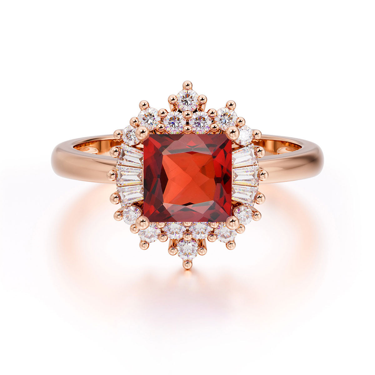Princess Cut Garnet Engagement Ring Brilliant Cluster Ring