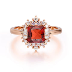 Princess Cut Garnet Engagement Ring Brilliant Cluster Ring