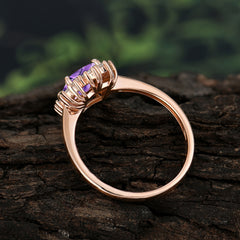 Princess Cut Amethyst Engagement Ring Brilliant Cluster Ring