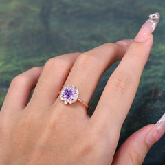 Princess Cut Amethyst Engagement Ring Brilliant Cluster Ring
