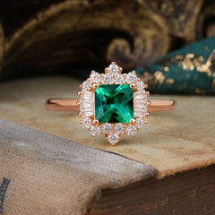 Classic Princess Cut Emerald Cluster Ring – A Timeless Statement