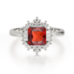 Princess Cut Garnet Engagement Ring Brilliant Cluster Ring