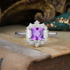 Purple Amethyst Cluster Ring – Princess Cut Elegance