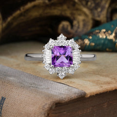 Purple Amethyst Cluster Ring – Princess Cut Elegance