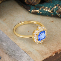 Sapphire Princess Cut Cluster Ring | 4 Prong Setting | Dazzling Design | Pure Brilliance Sapphire Ring