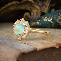 Dreamy Opal Princess Cut Engagement Ring in Cluster Setting