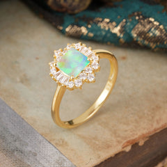 Dreamy Opal Princess Cut Engagement Ring in Cluster Setting