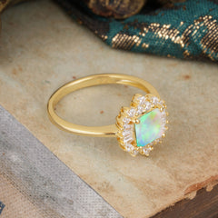 Dreamy Opal Princess Cut Engagement Ring in Cluster Setting