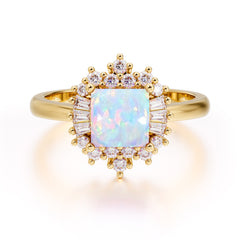 Princess Cut Opal Engagement Ring Brilliant Cluster Ring