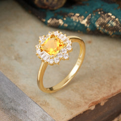 Princess Cut Citrine Engagement Ring Brilliant Cluster Ring