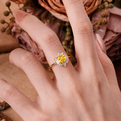 Princess Cut Citrine Engagement Ring Brilliant Cluster Ring