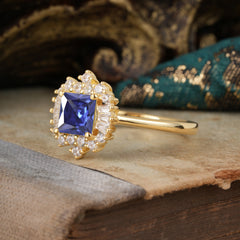 Princess Cut Tanzanite Engagement Ring Brilliant Cluster Ring