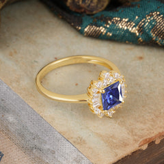 Princess Cut Tanzanite Engagement Ring Brilliant Cluster Ring