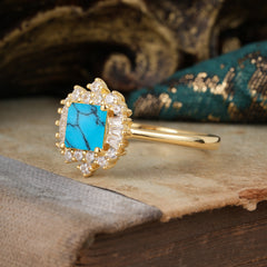 Princess Cut Turquoise Engagement Ring Brilliant Cluster Ring