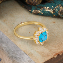 Princess Cut Turquoise Engagement Ring Brilliant Cluster Ring