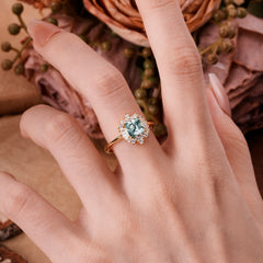 Nature-Inspired Moss Agate Princess Cut Cluster Ring