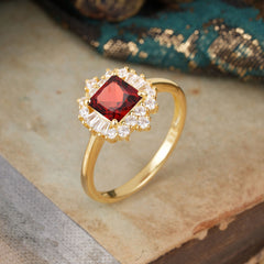 Princess Cut Garnet Engagement Ring Brilliant Cluster Ring