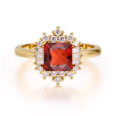 Princess Cut Garnet Engagement Ring Brilliant Cluster Ring