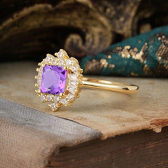 Purple Amethyst Cluster Ring – Princess Cut Elegance