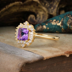 Purple Amethyst Cluster Ring – Princess Cut Elegance